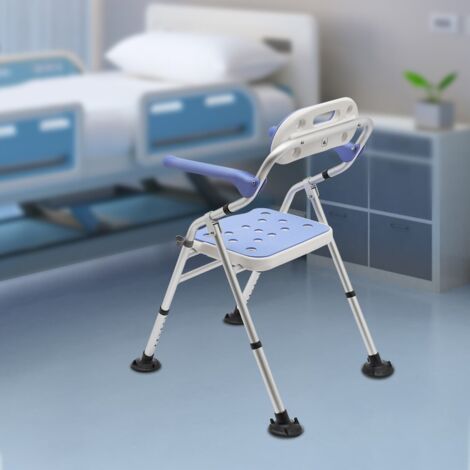 Chaise de douche pliable pouvant supporter jusqu'à 330 livres, chaise de bain en alliage d'aluminium antirouille, patins à ventouses, avec dossier et accoudoirs, hauteur réglable.