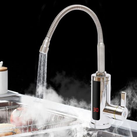 Robinet électrique 3000W Robinet de Chauffage Raccord évier, avec Affichage de la Température LED et Robinet Rotatif 360° Chauffe-eau Instantané Robinet de Cuisine (1/5)