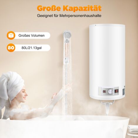Chauffe-eau électrique mural de 80 litres et 2000 watts Ballon de stockage cylindrique 25–75 °C (1/5)