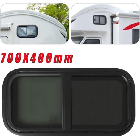 Fenêtre latérale coulissante pour caravane, fenêtre latérale avec fermeture éclair, noire, avec écran, fenêtre coulissante pour camping-car, remorque 700 x 400 mm