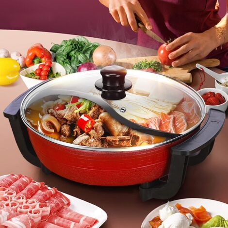 Hot Pot électrique multifonction 6 l - Double grille - Yin Yang - Anti-adhésif - Pour la maison - Réglage de la température 1300 W (1/5)