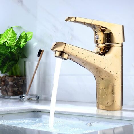 Robinet mitigeur de lavabo en laiton avec hauteur de bec 85 mm Robinet mitigeur d'évier en laiton avec tirette, robinet de salle de bain économisant l'eau pour les invités, les toilettes, la salle de (1/5)