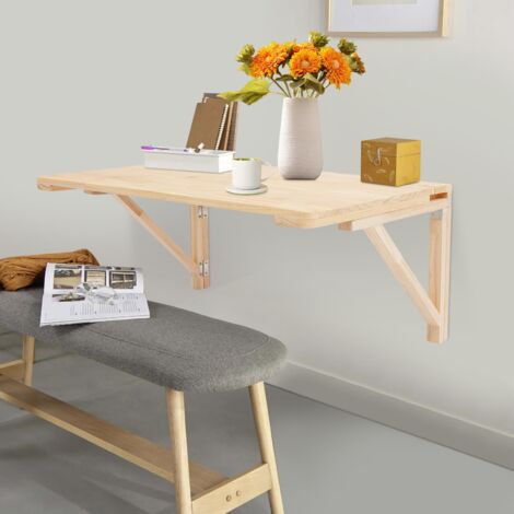 Table murale pliante, petite table murale, 80 x 50 cm, bois massif, peu encombrante, bureau flottant à abattant pour étudier, table pour ordinateur portable, table à manger