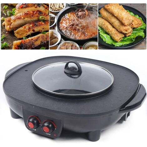 Hot Pots électriques 2 en 1 Hot Pot et grill multifonction Double séparation Barbecue Hot Pot Contrôle individuel de la température Revêtement antiadhésif pour 5-6 personnes (1/5)