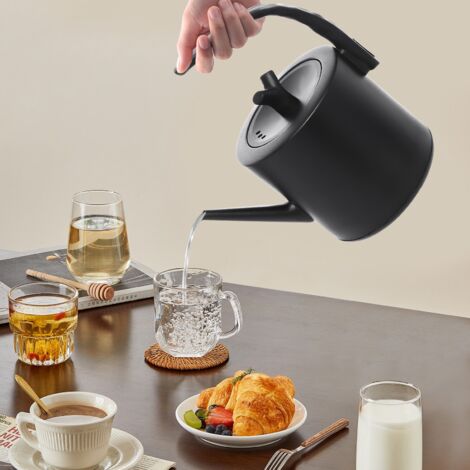 Bouilloire électrique 1000 W, 1 L, poignée semi-circulaire créative et minimaliste, bouilloire électrique noire, bouilloire électrique avec socle. (1/5)