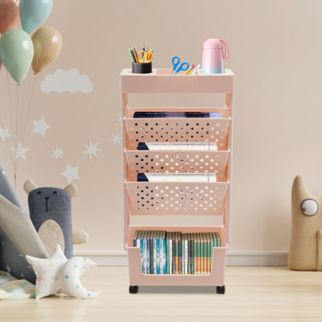 15 x 37,5 x 78 cm Étagère à livres mobile, étagère rose, étagère de rangement à roulettes, peu encombrante (1/5)