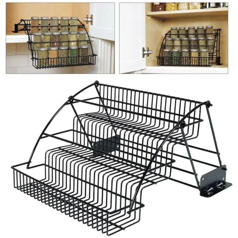 Rack à épices à 3 étages pour étagère de cuisine, armoire, rack de rangement, métal, noir (1/5)