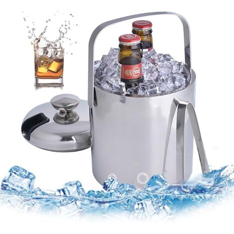 Bac à glaçons avec couvercle, 1,3 L, récipient à glace, rafraîchisseur à champagne, récipient en acier inoxydable avec pince et couvercle (1/5)