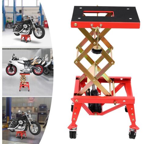 Plateforme élévatrice hydraulique pour motos de 160 kg/350 lb Plateforme de travail Plateforme élévatrice avec roulettes équipée de quatre roues