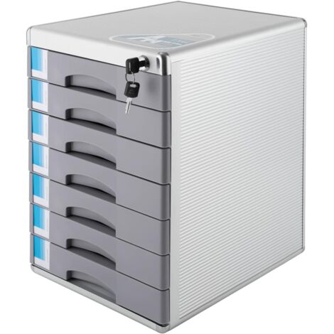 Boîte à tiroirs en métal, verrouillable, 7 compartiments, DIN A4, boîte de rangement de documents en alliage d'aluminium avec champs d'étiquetage, boîte d'organisation robuste, boîte à documents (1/5)