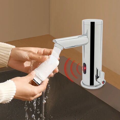 Robinet à capteur automatique, robinet à capteur infrarouge, salle de bain, mitigeur de lavabo sans contact, salle de bain, robinets de salle de bain à capteur infrarouge, laiton chromé