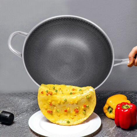 Poêle wok en acier inoxydable 1L avec couvercle Poêles woks et poêles à frire à revêtement en nid d'abeille 12in (1/5)
