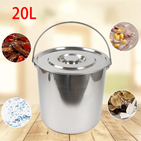 Seau en acier inoxydable de 20 litres avec couvercle (épaisseur supplémentaire de 1,6 mm) Seau de cuisine Seau à lait en acier inoxydable (1/5)