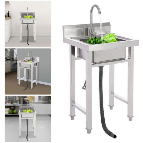 Évier en acier inoxydable Évier de cuisine simple lavabo pour le camping 50x50x93cm (1/5)