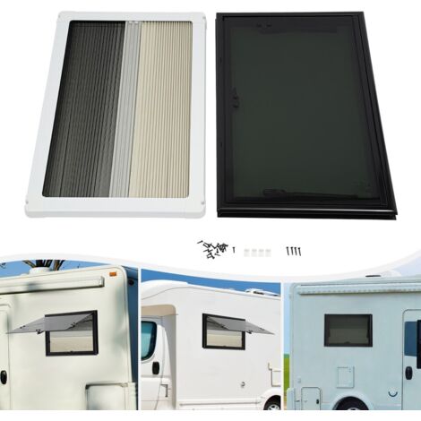 Fenêtre coulissante pour camping-car 700 x 450 mm avec moustiquaire et store pare-soleil, fenêtre pour camping-car, fenêtre basculante, structure sandwich, installation, fenêtre d'aération.