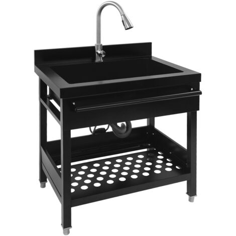 Évier utilitaire, évier autonome en acier inoxydable 304 avec robinet à bec rétractable pour eau froide et chaude, éviers robustes pour atelier, buanderie, garage, serre, soins pour animaux 25,78 x 20