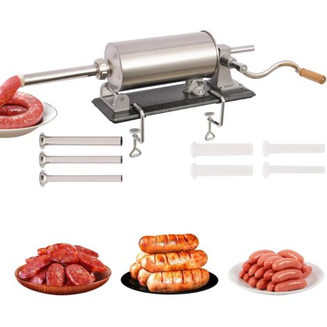 Machine à saucisse manuelle en acier inoxydable 4L Machine à saucisse horizontale pour la cuisine, les restaurants et l'argenterie
