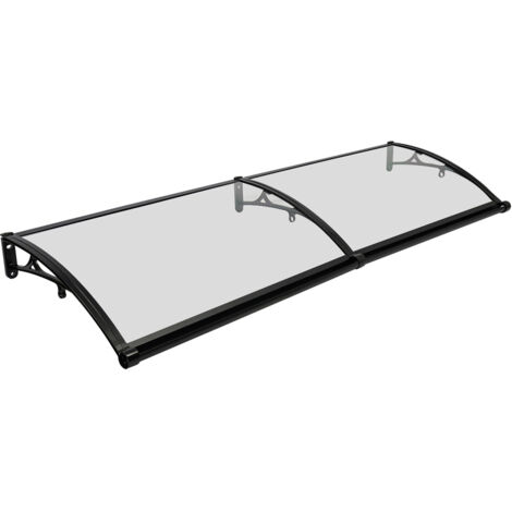 Auvent pour porte d'entrée, 200 x 60 cm, auvent transparent en forme d'arche, renforts en aluminium, auvent pour fenêtre, auvent à une pente, protection contre le soleil et la pluie