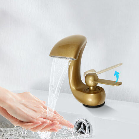 Robinet de salle de bain cascade, robinet de lavabo moderne, lavabo en laiton, robinet de salle de bain, mitigeur monocommande, eau froide et chaude pour salle de bain, doré (1/5)