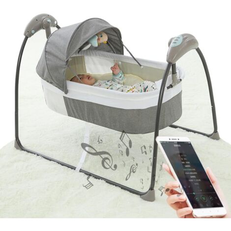 Berceau électrique pour bébé, berceau automatique avec matelas (minuterie + Bluetooth) 18 kg (Gris)