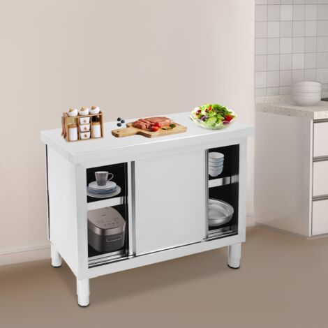 Armoire de travail avec portes coulissantes Table de travail Plan de travail Armoire en acier inoxydable Armoire gastronomique Armoire à portes coulissantes 100 x 50 x 95 cm Acier inoxydable (1/5)