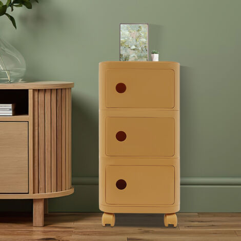 Table de chevet - Table à trois niveaux - Meuble de rangement créatif avec roulettes - Moderne - Meuble de salon mobile - 32 x 32 x 63,3 cm - Jaune (1/5)