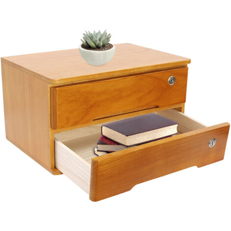 Boîte de rangement en bois à 2 tiroirs pour bureau, organiseur de bureau, boîte de rangement pour bureau avec tiroirs verrouillables, fournitures de bureau, organiseur de dossiers A4/reçus, classeur, (1/5)