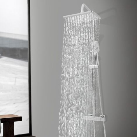Mitigeur thermostatique carré avec ensemble de douche, ensemble combiné de douche de luxe à effet pluie pour salle de bains, système de douche à effet pluie à fixation murale, argent (1/5)