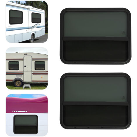 Fenêtre pour camping-car, modèle Teardrop, 76 cm (L) x 61 cm (H), à coulissement vertical, kit de remplacement pour fenêtre de camping-car (2 fenêtres, avec kit de finition)