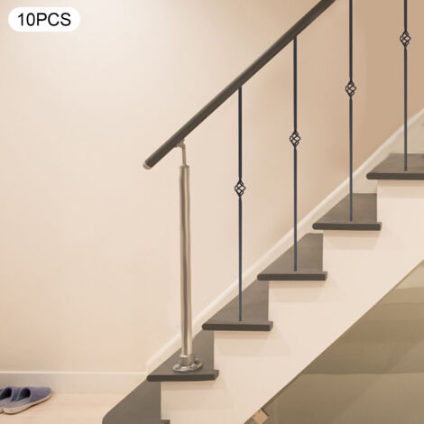 Lot de 10 poteaux de balustrade carrés en fer forgé, 44 x 1/2 pouces, à simple panier et double torsade, adaptés aux escaliers intérieurs et aux terrasses (sans socle)