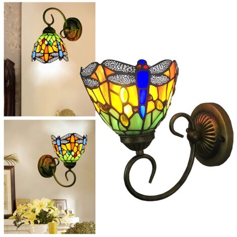 Antique Tiffany Applique murale intérieure Applique en verre coloré Abat-jour Libellule (1/5)