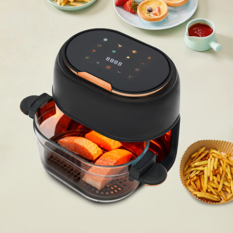 Friteuse à air chaud, 4 L, panier en verre, écran tactile numérique à LED, AirFryer, 1 à 120 minutes, fenêtre de visualisation, rôtissage, cuisson au four, lavable au lave-vaisselle, noir (1/5)