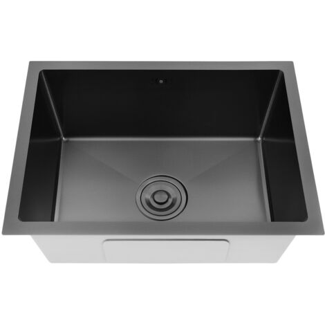 Évier de cuisine de 55 x 40 cm avec robinet, évier encastrable en acier inoxydable, évier simple adapté aux plans de travail de cuisine, noir, sans panier égouttoir (1/5)