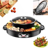 Hot Pot - Poêle de fête 2 en 1 multifonction - Double séparation - Barbecue coréen - Barbecue électrique sans fumée à l'intérieur pour un nettoyage facile - Noir
