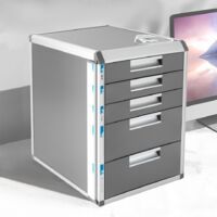 Classeur de bureau à 5 tiroirs avec serrure à étiquettes Boîte de rangement de dossiers en aluminium à 5 étagères (2 grandes et 3 petites) Classeur de rangement Bureau