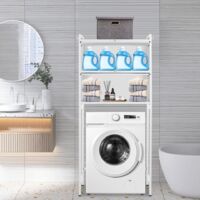 70 x 25 x 167 cm Étagère pour lave-linge 70 cm de large Étagère de rangement pour lave-linge Support pour lave-linge Acier au carbone Armoire de salle de bain Blanc