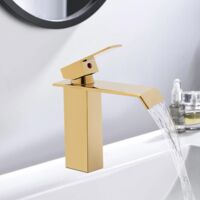 Mitigeur salle de bain avec cascade, mitigeur salle de bain avec bec cascade, mitigeur lavabo haute pression (or)