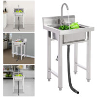 Évier en acier inoxydable Évier de cuisine simple lavabo pour le camping 50x50x93cm