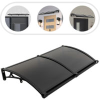 Auvent pour porte d'entrée, 120 x 60 cm, auvent transparent en forme d'arche, renforts en aluminium, auvent pour fenêtre, auvent à une pente, protection contre le soleil et la pluie, noir
