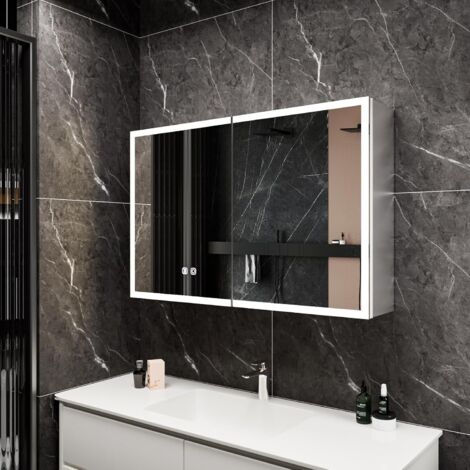 Mutital Armoire murale de salle de bain avec miroir 80x60 cm – Éclairage LED intégré – Fonction anti-buée – Interrupteur tactile – Aluminium