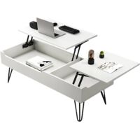 Mutital-Table basse relevable rectangulaire 120x50 cm avec double plateau et grand rangement – Structure MDF et métal – Montage facile
