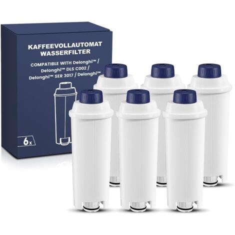 Kompatibler Wasserfilter für Kaffeevollautomaten – passend für DeLonghi DLSC002 / SER3017 (ECAM-Serie) – Reduziert Kalk & Verunreinigungen – Aktivkohle & Ionenaustauscherharz – 6er Pack