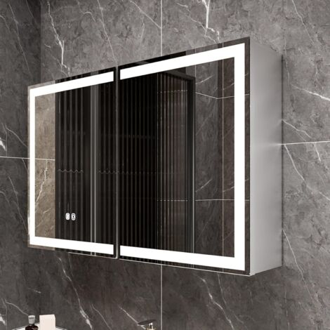 Mutital Badezimmerspiegelschrank 80x60 cm mit LED-Beleuchtung, Antibeschlag-Funktion, Touch-Schalter, Aluminium