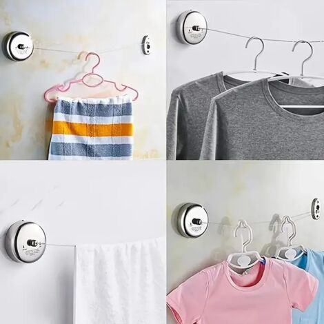 Lot De 2 Cordes à Linge Rétractables En Acier Inoxydable - Longueur 2.5m, Support 10kg - Intérieur/extérieur