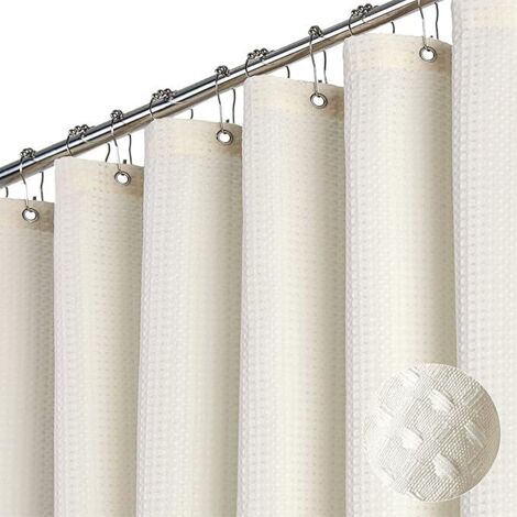 Rideau de douche motif gaufré 180x200 cm – Imperméable, lavable, épais – Texture spéciale pour salle de bain, couleur gris Blanc ivoire (1/5)