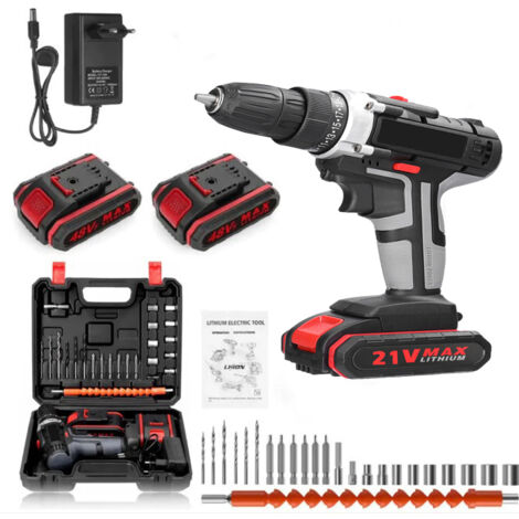 Perceuse-visseuse rechargeable 21V sans fil, 2 batteries 1,2Ah incluses, 25+2 réglages, idéale pour bois et béton, coffret pratique (1/5)
