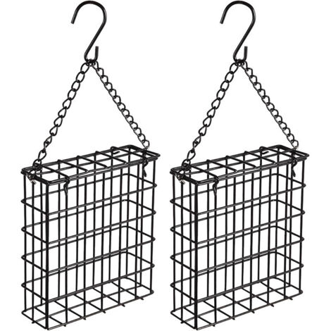 Lot de 2 mangeoires pour oiseaux extérieures – Pour graisses et fruits – Suspendues pour oiseaux sauvages – Noir (1/5)