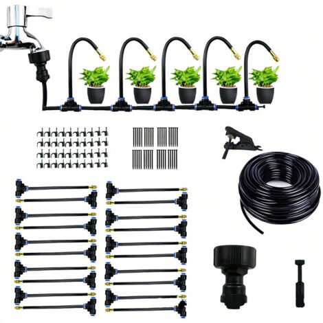 Système d’irrigation goutte à goutte réglable 20 m – Kit d’arrosage jardin avec 20 buses, pour jardin, serre, pelouse et cour (1/5)