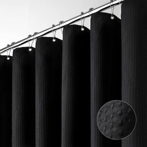 Rideau de douche gaufré noir 180x180 cm – Tissu polyester durable, imperméable et lavable, texture résistante pour salle de bain (1/5)