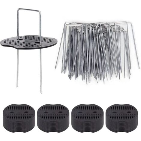 50 Piquets de Jardin en U galvanisés avec rondelle – 40mm x 100mm – Fixation pour paillage, filet et clôture de jardin (1/5)